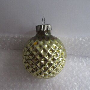 Shiny Brite Gold Yellow Christmas Ornament Waffle Dimple Golf Ball Vtg